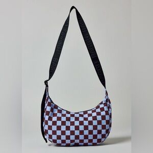 Baggu Checkered Medium Crescent Bag Blue & Dark Brown NEW NWT LAST ONE